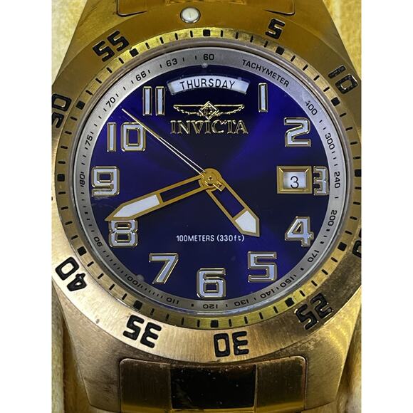 INVICTA Men\'s Specialty Blue Dial 18k Yellow Gold Plated Watch- Model 5762 w Box main image 15